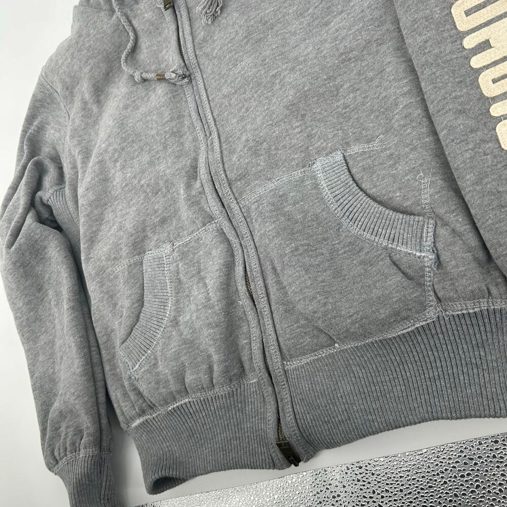 Vintage y2k women's L Abercrombie & Fitch Sherpa Lined Full Zip Up Gray Hoodie - Picture 5 of 7